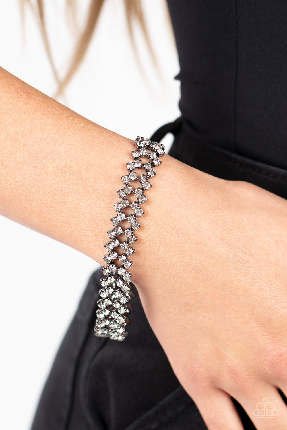 Seize the Sizzle - Black Gunmetal And White Rhinestone Bracelet Paparazzi B0711