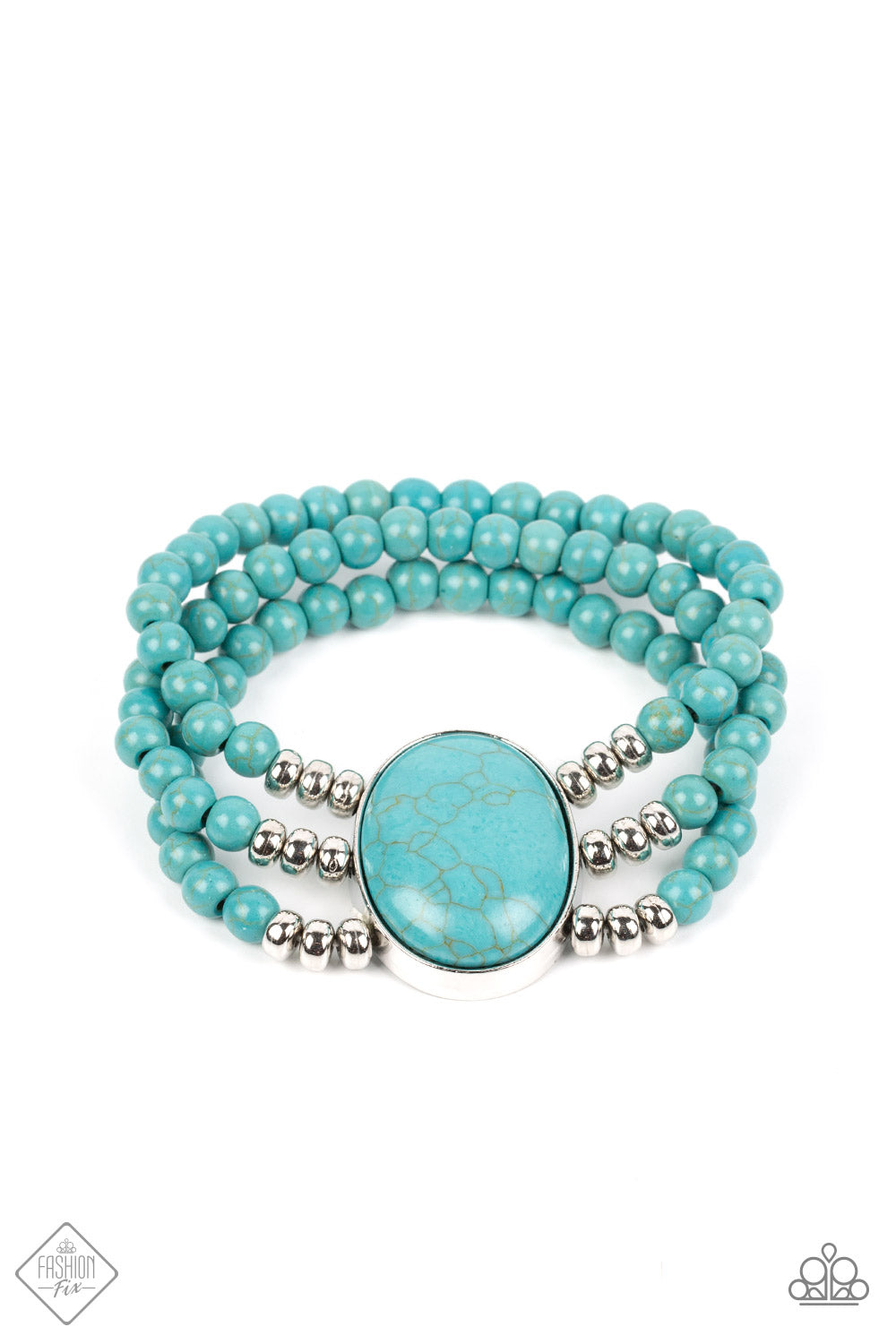 Stone Pools - Blue Cracked Stone Santa Fe Style Stretch Bracelet May 2022 Fashion Fix Paparazzi B0530