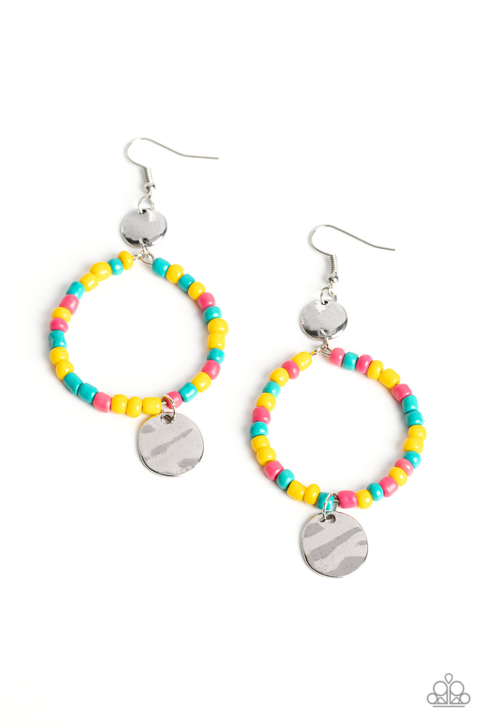 Cayman Catch - Yellow & Multicolored Seed Bead Earring Paparazzi E1290