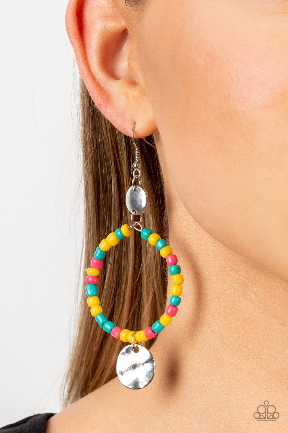 Cayman Catch - Yellow & Multicolored Seed Bead Earring Paparazzi E1290