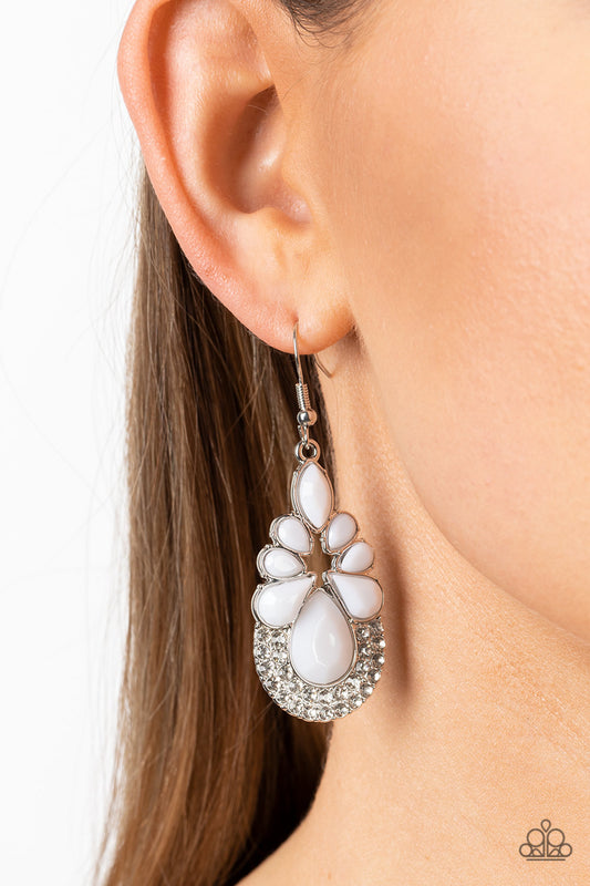 Beachfront Formal - White Teardrop Earring Paparazzi E0471