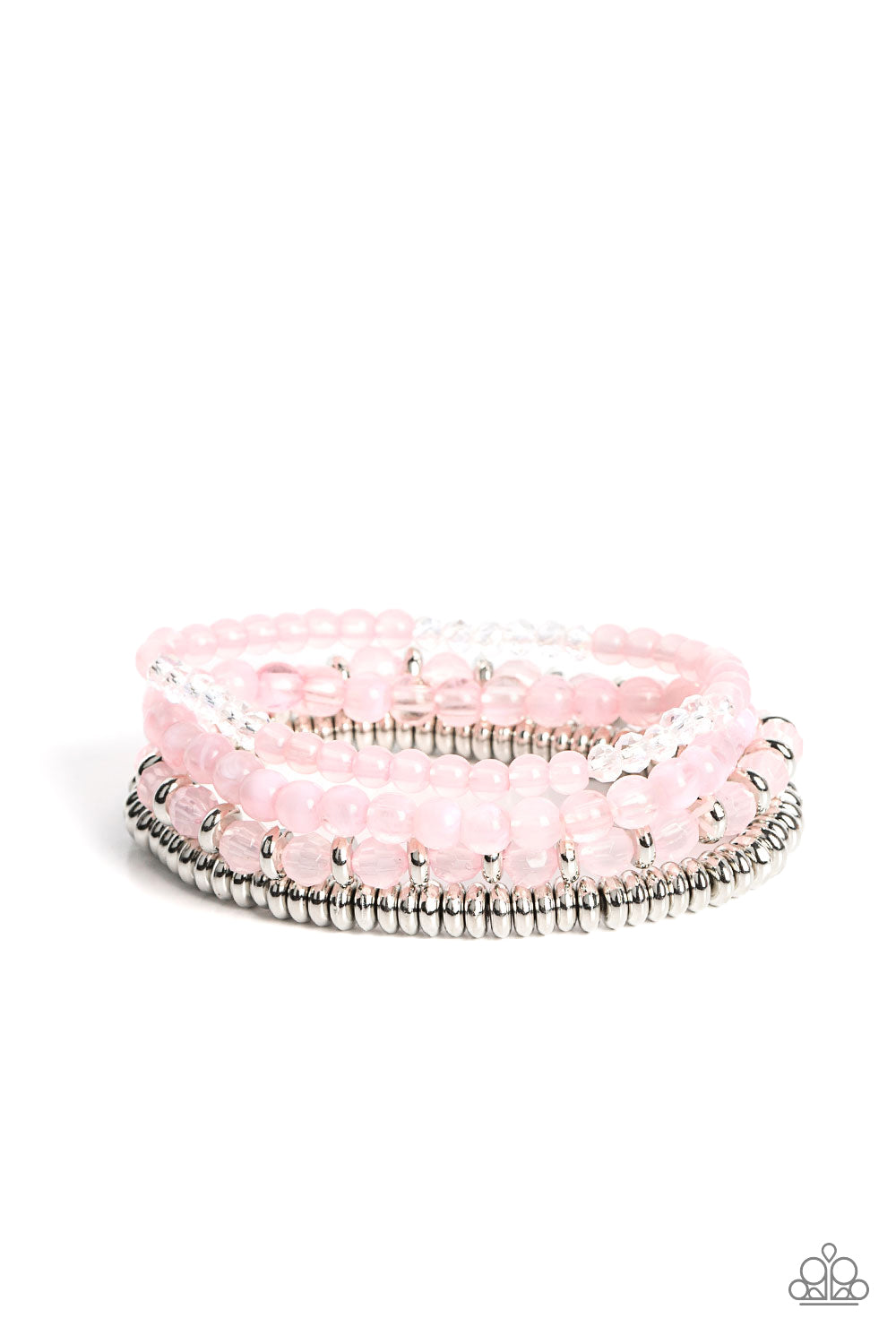 Destination Dreamscape - Pink Gossamer And Silver Bead Stretch Bracelet Paparazzi B0746