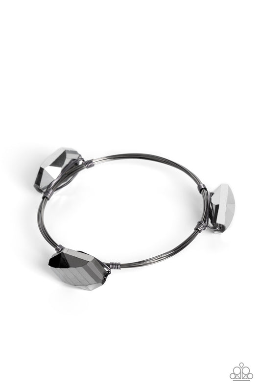 Galactic Getaway - Black Hematite Gem Gunmetal Bangle Bracelet Paparazzi B0801