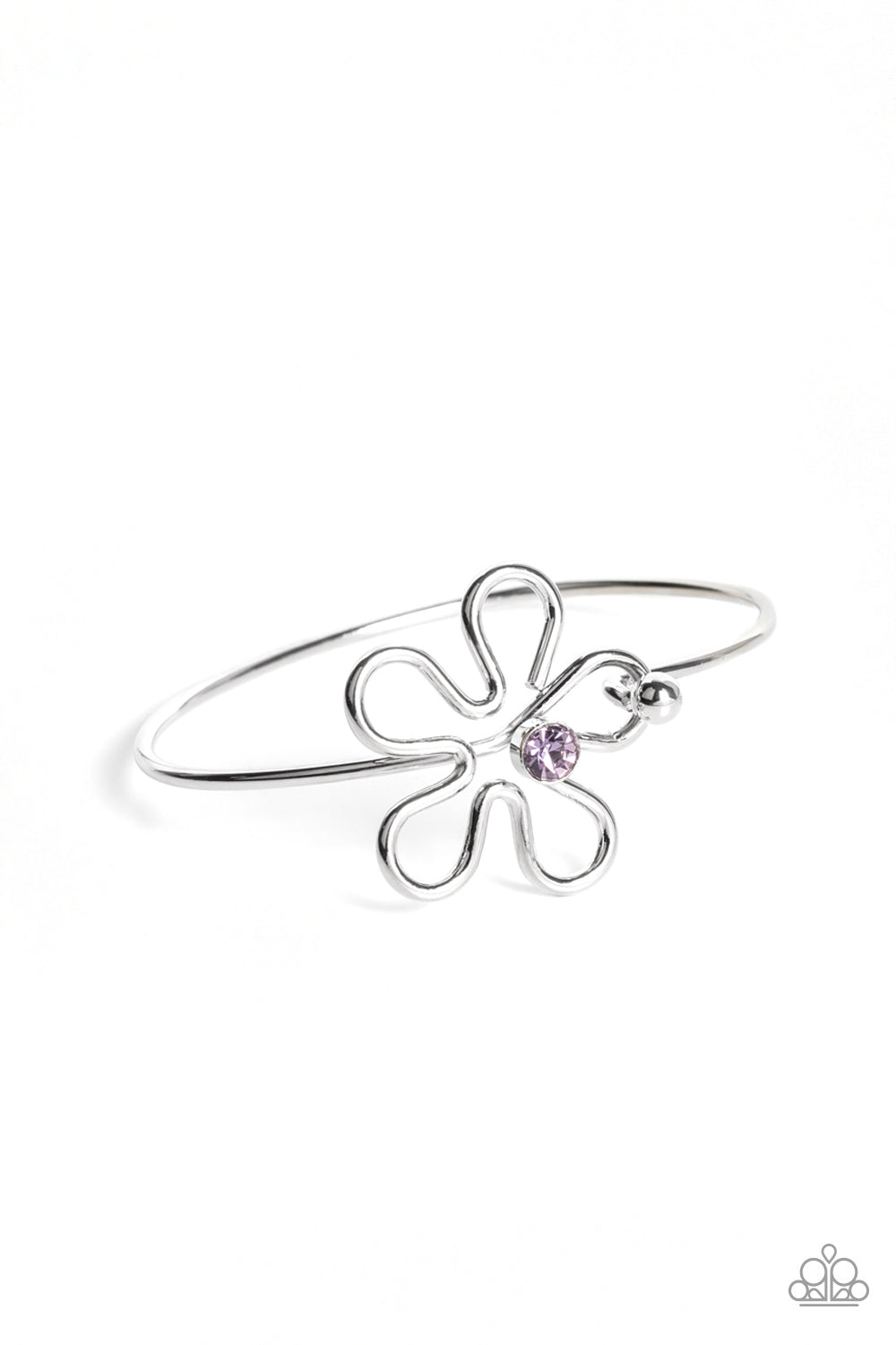 Floral Innovation - Purple Rhinestone Silver Flower Bracelet Paparazzi B0552