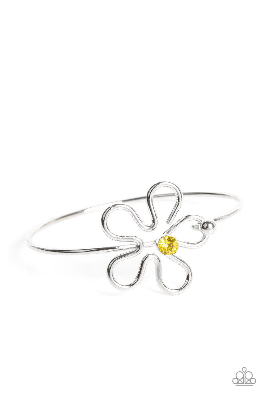 Floral Innovation - Yellow Rhinestone Silver Flower Bracelet Paparazzi B0273