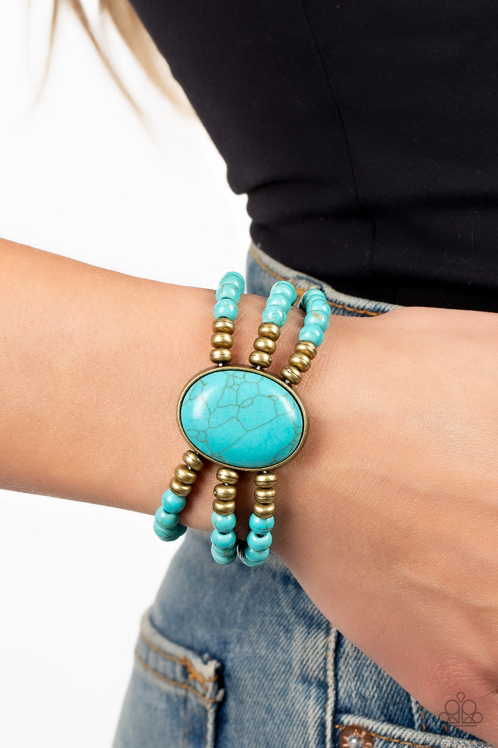 Stone Pools - Brass Stone Santa Fe Style Stretch Bracelet Paparazzi B0728