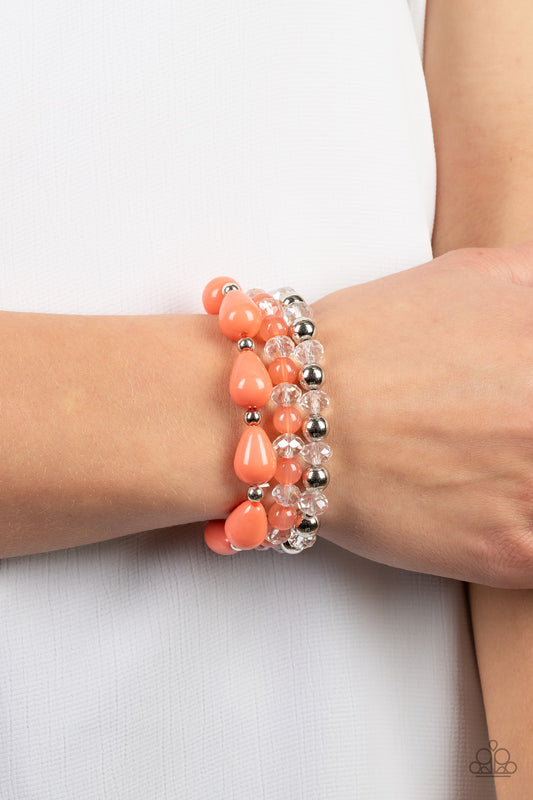 Beachside Brunch - Orange Coral Teardrop Bead Stretch Bracelet Paparazzi B0597