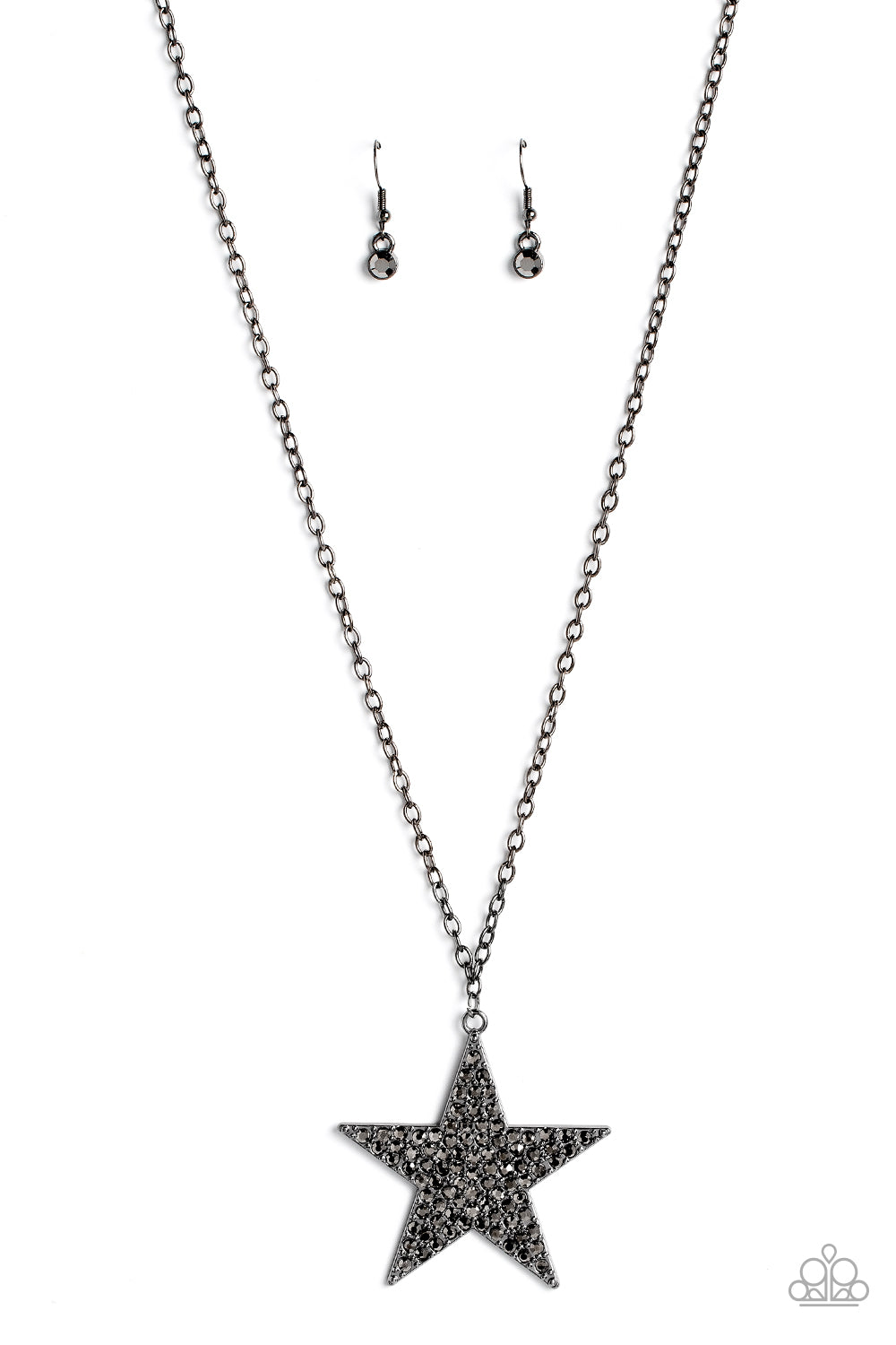 Rock Star Sparkle - Black Gunmetal Hematite Rhinestone Star Necklace Paparazzi N1788