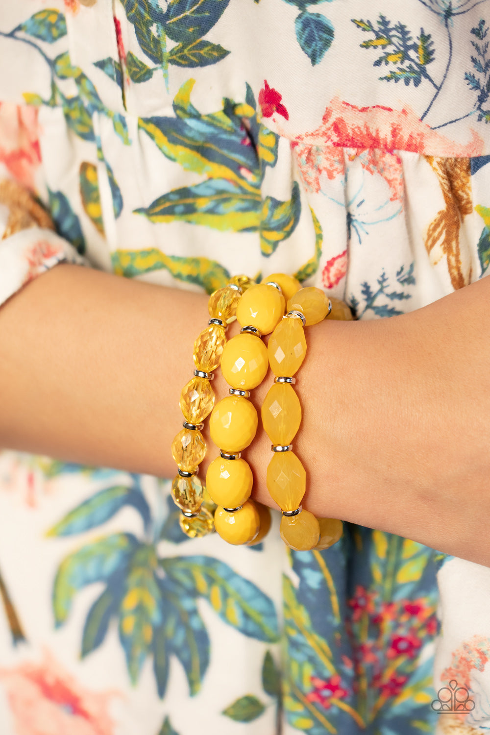 High Tide Hammock - Yellow Glassy, Opaque And Daffodil Bead Stretch Bracelet Paparazzi B0580