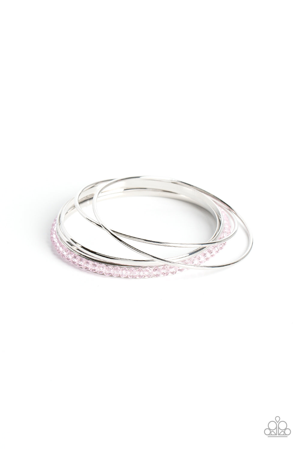 Prismatic Pizazz - Pink Gossamer Crystal-Like Bead & Silver Bangle Bracelets B1053