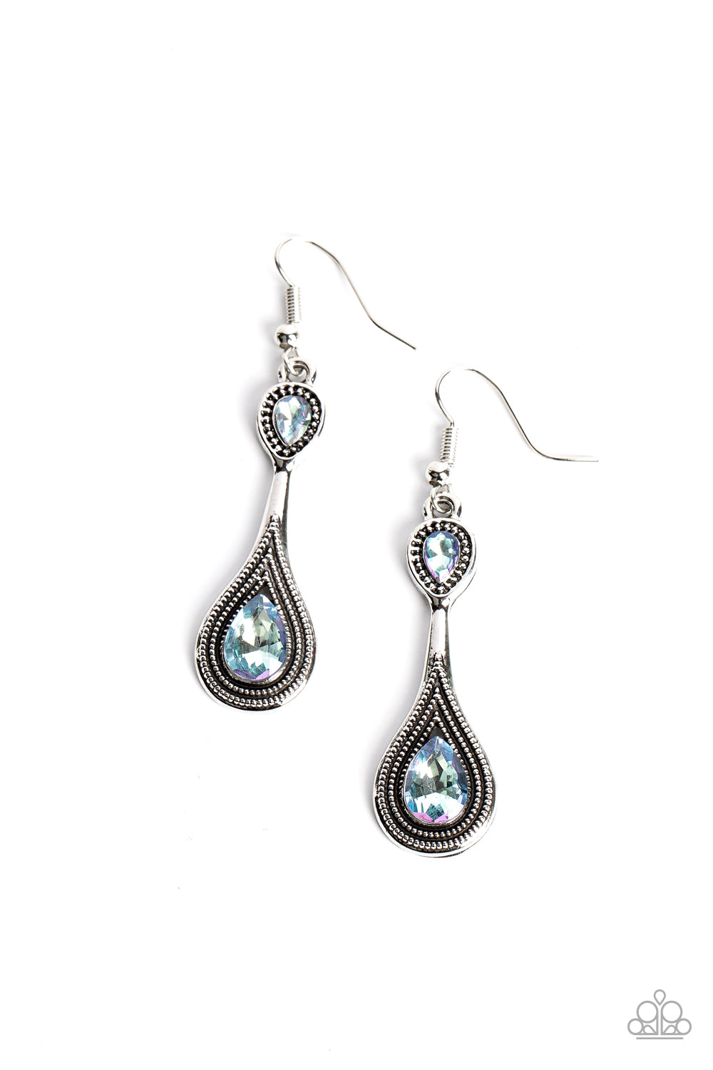 Dazzling Droplets - Blue Iridescent Rhinestone Silver Earring Paparazzi E1309