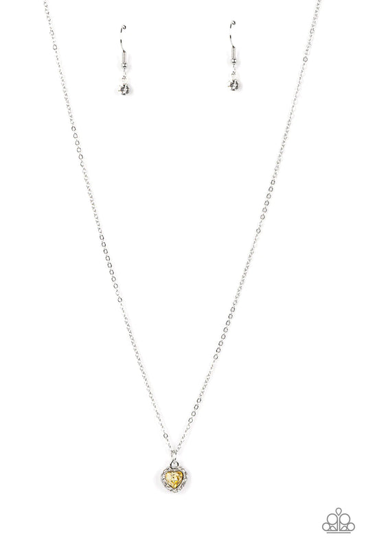 A Little Lovestruck Yellow Rhinestone Heart Necklace Paparazzi N1092