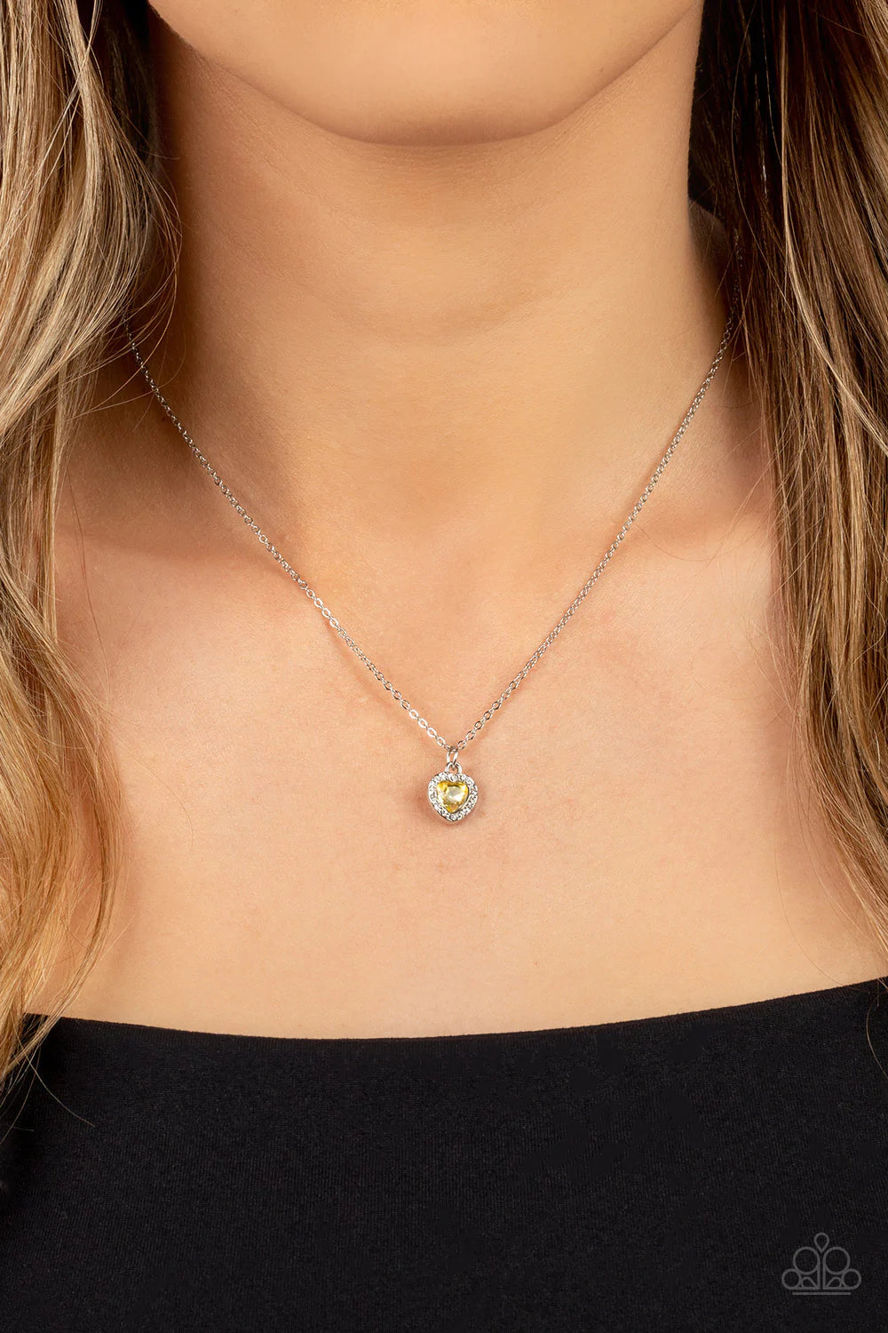 A Little Lovestruck Yellow Rhinestone Heart Necklace Paparazzi N1092