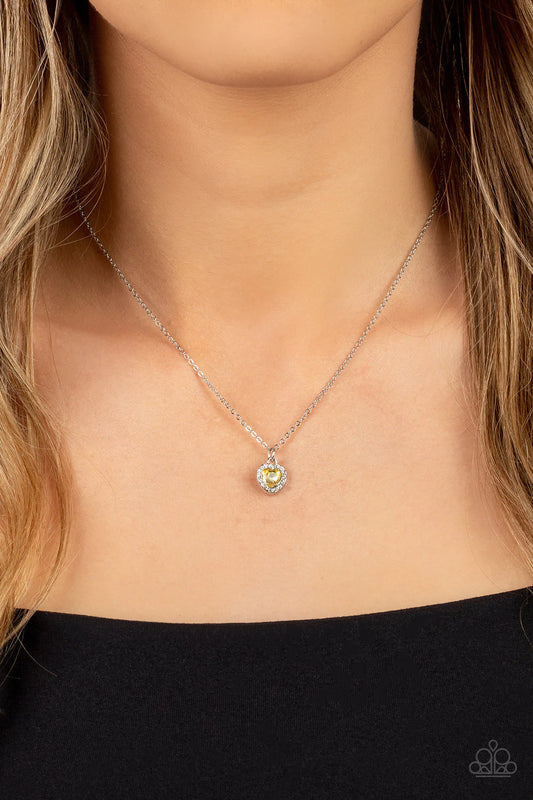 A Little Lovestruck Yellow Rhinestone Heart Necklace Paparazzi N1092