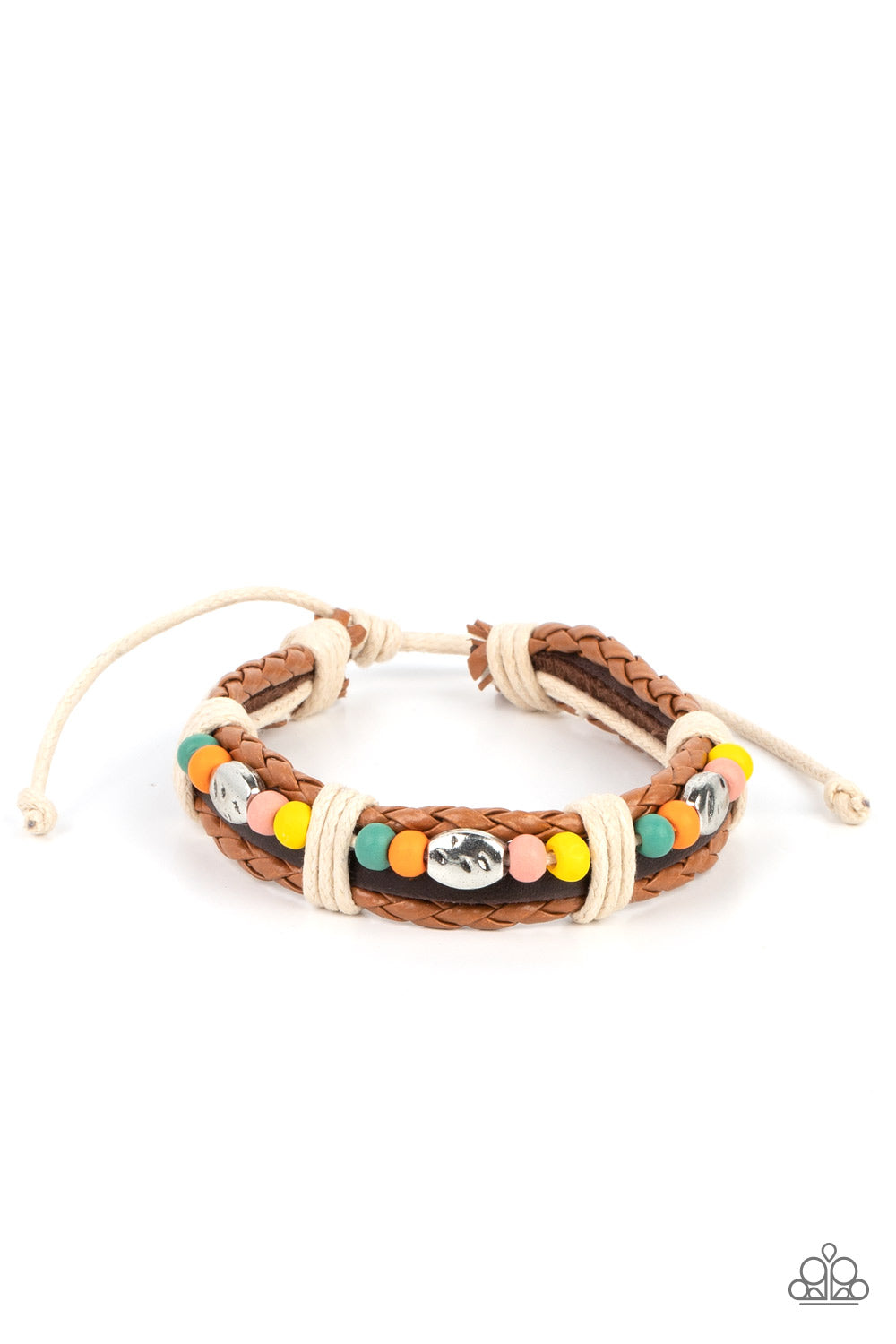 Lodge Luxe - Multicolored Wood Bead, Cord & Leather band Urban Bracelet B0755