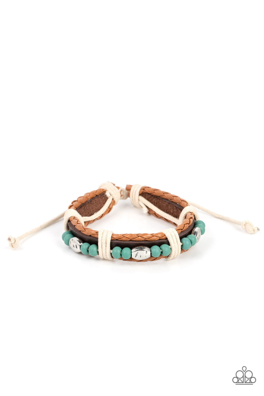 Lodge Luxe - Blue Wooden Bead, Cord & Brown Leather Urban Bracelet Paparazzi B0893