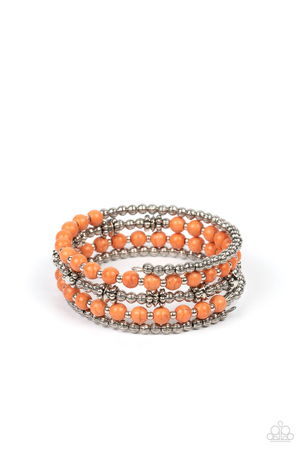 Road Trip Remix - Orange Stone Bead Santa Fe Style Coil Bracelet Paparazzi B0913