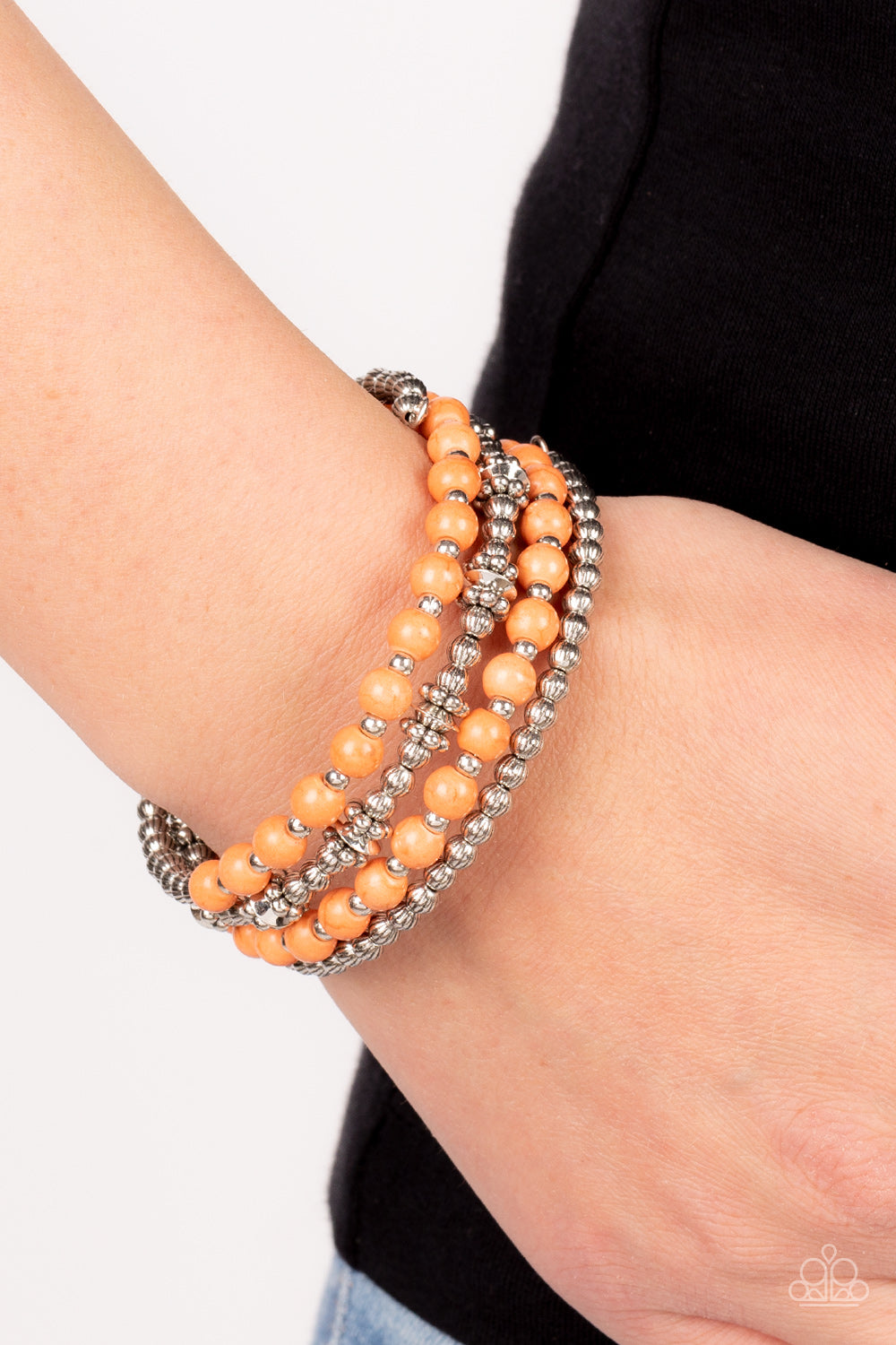 Road Trip Remix - Orange Stone Bead Santa Fe Style Coil Bracelet Paparazzi B0913