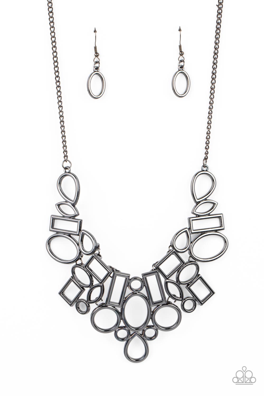 Geometric Grit - Black Gunmetal High Sheen Necklace Paparazzi N1753