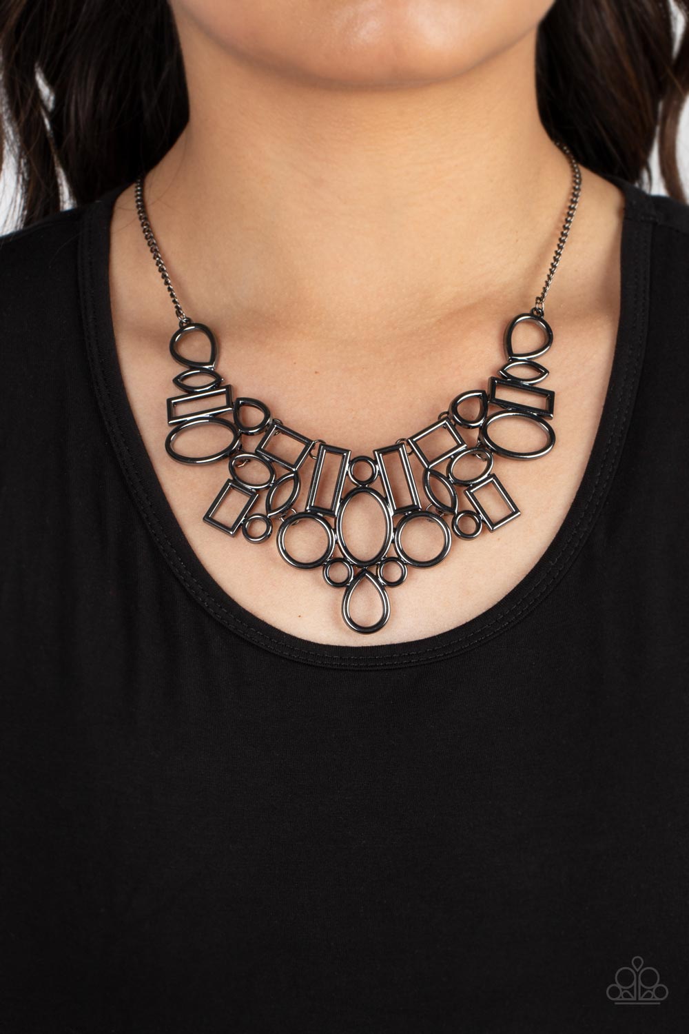 Geometric Grit - Black Gunmetal High Sheen Necklace Paparazzi N1753