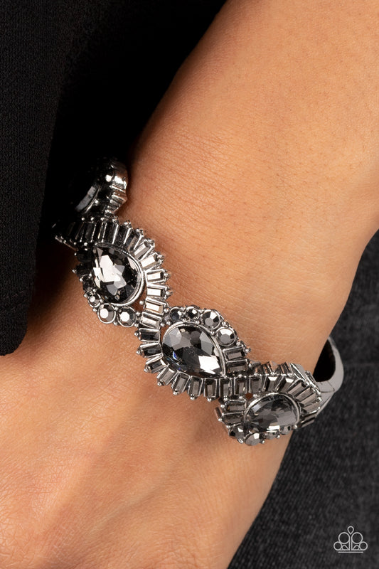 For the Win - Silver Hematite Rhinestone Hinge Bracelet Paparazzi B0632