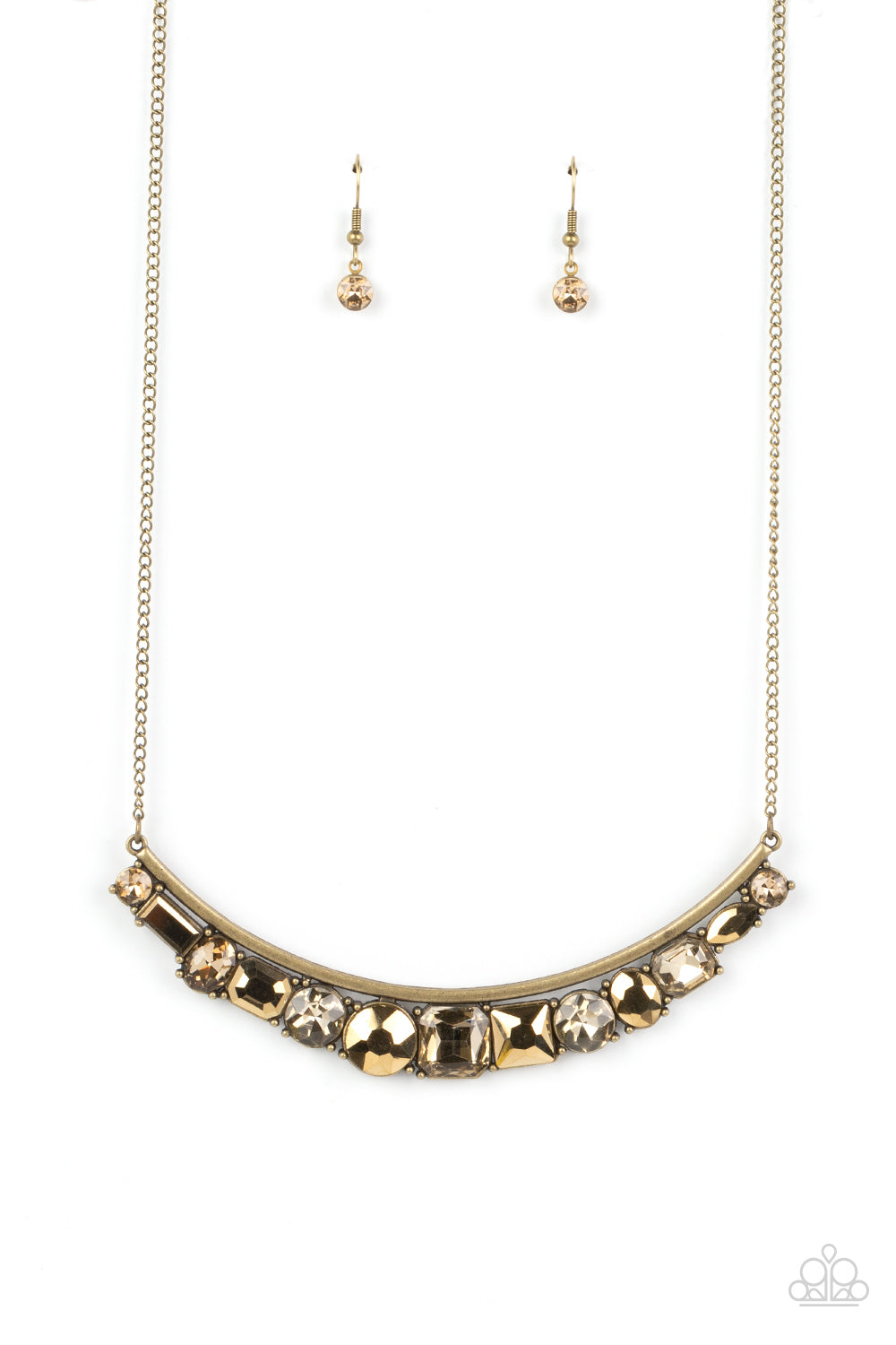 The Only SMOKE-SHOW in Town - Brass Antiqued With Aurum & Topaz Gem Necklace Paparazzi N1243