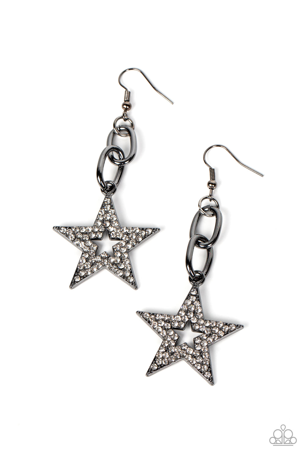 Cosmic Celebrity - Black Gunmetal White Rhinestone Star Earring Paparazzi E1673