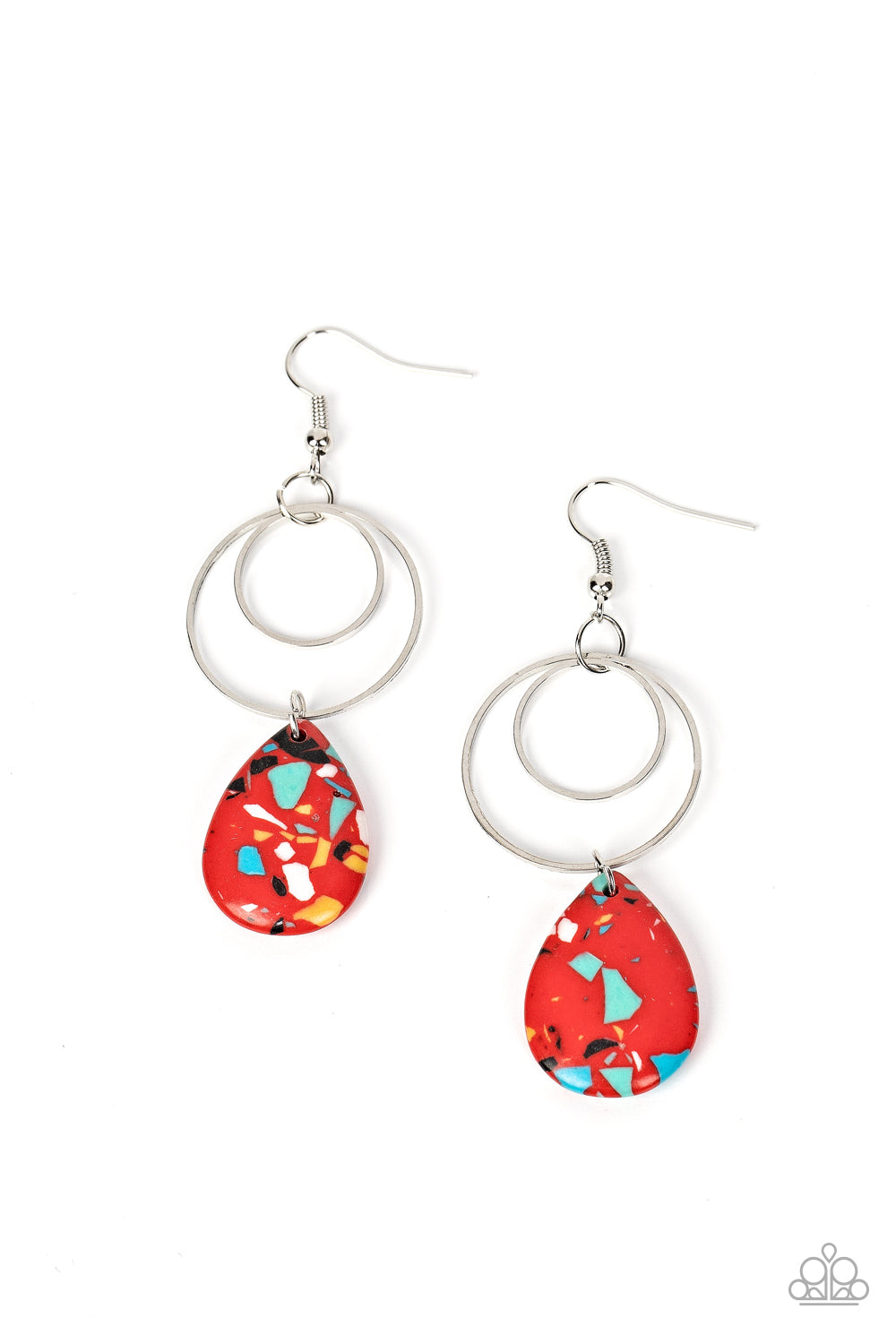 Terrazzo Tempo - Red Speckled Stone Teardrop Earring Paparazzi E1556