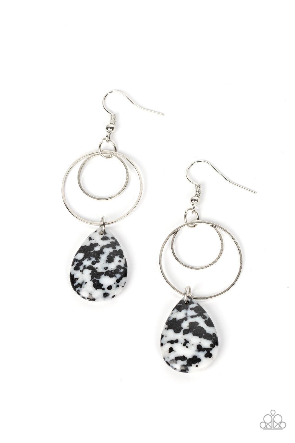 Terrazzo Tempo - Black & White Stone Teardrop Earring Paparazzi E1403