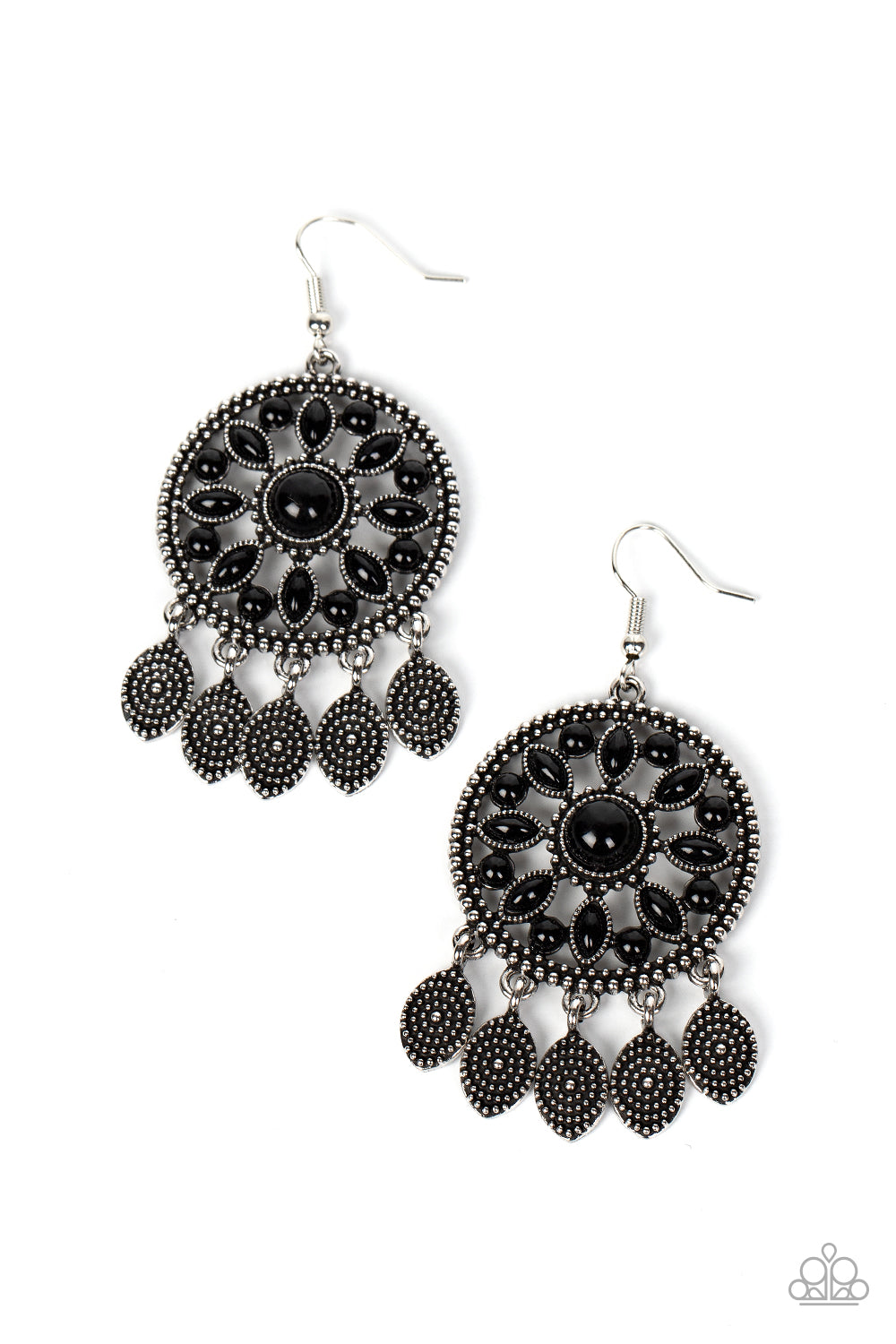 Sagebrush Symphony - Black Bead Floral Pattern Earring Paparazzi E1665