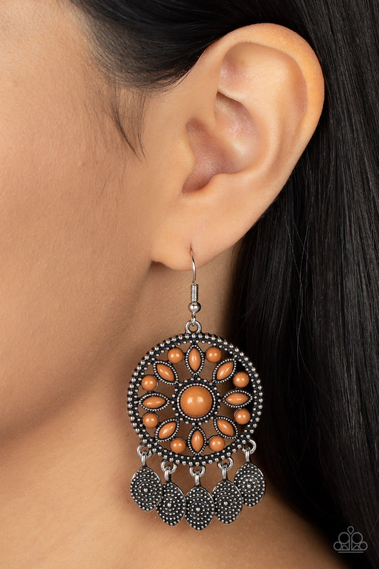 Sagebrush Symphony - Brown Beaded Floral Santa Fe Style Earring Paparazzi E1569