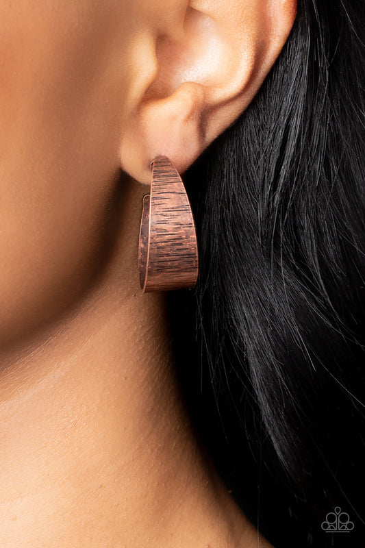 Lecture on Texture - Copper Antiqued 1.5" Inch Earring Paparazzi E1553