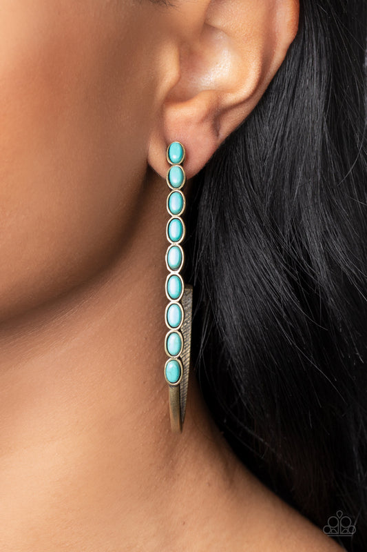 Artisan Soul - Brass Blue Turquoise Stone Santa Fe Style 2 Inch J Hoop Earring Paparazzi E1320