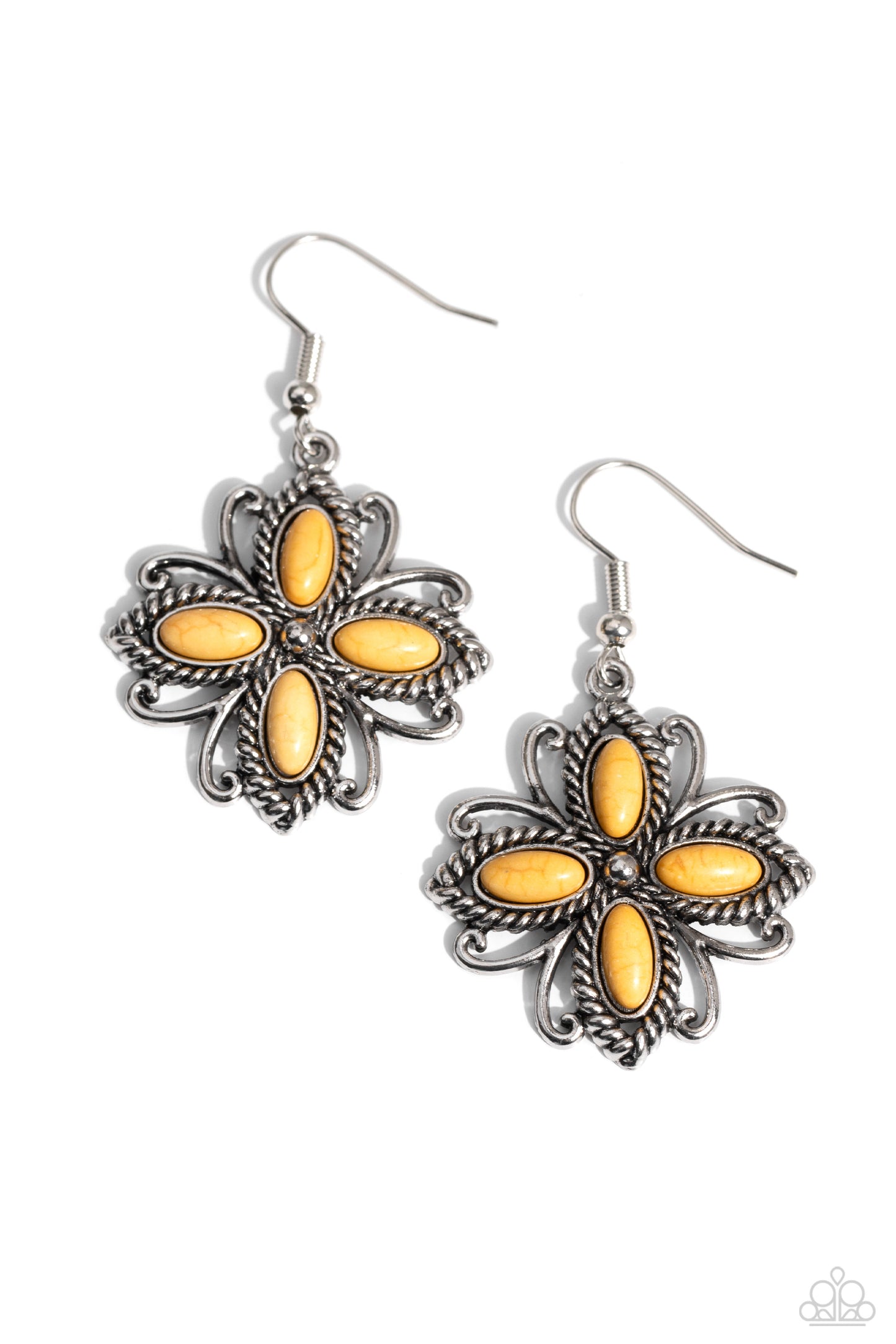 Badlands Ballad - Yellow Daffodil Stone Petals Silver Santa Fe Style Earring Paparazzi E1812