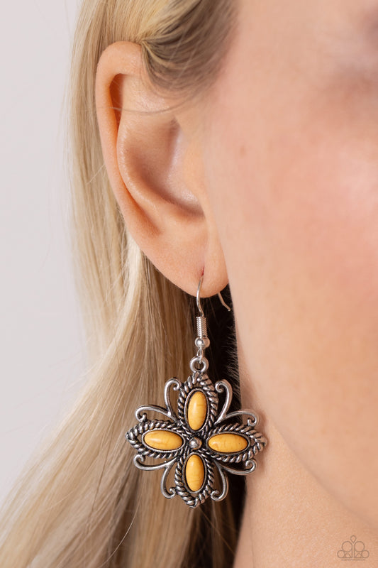 Badlands Ballad - Yellow Daffodil Stone Petals Silver Santa Fe Style Earring Paparazzi E1812