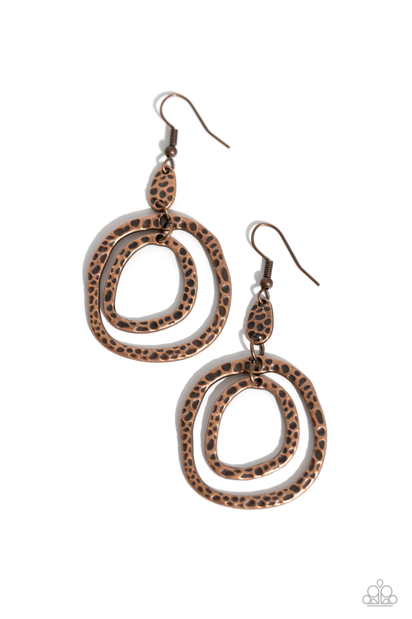 Scalding HAUTE - Copper Asymmetrical Hammered Earring Paparazzi E1840