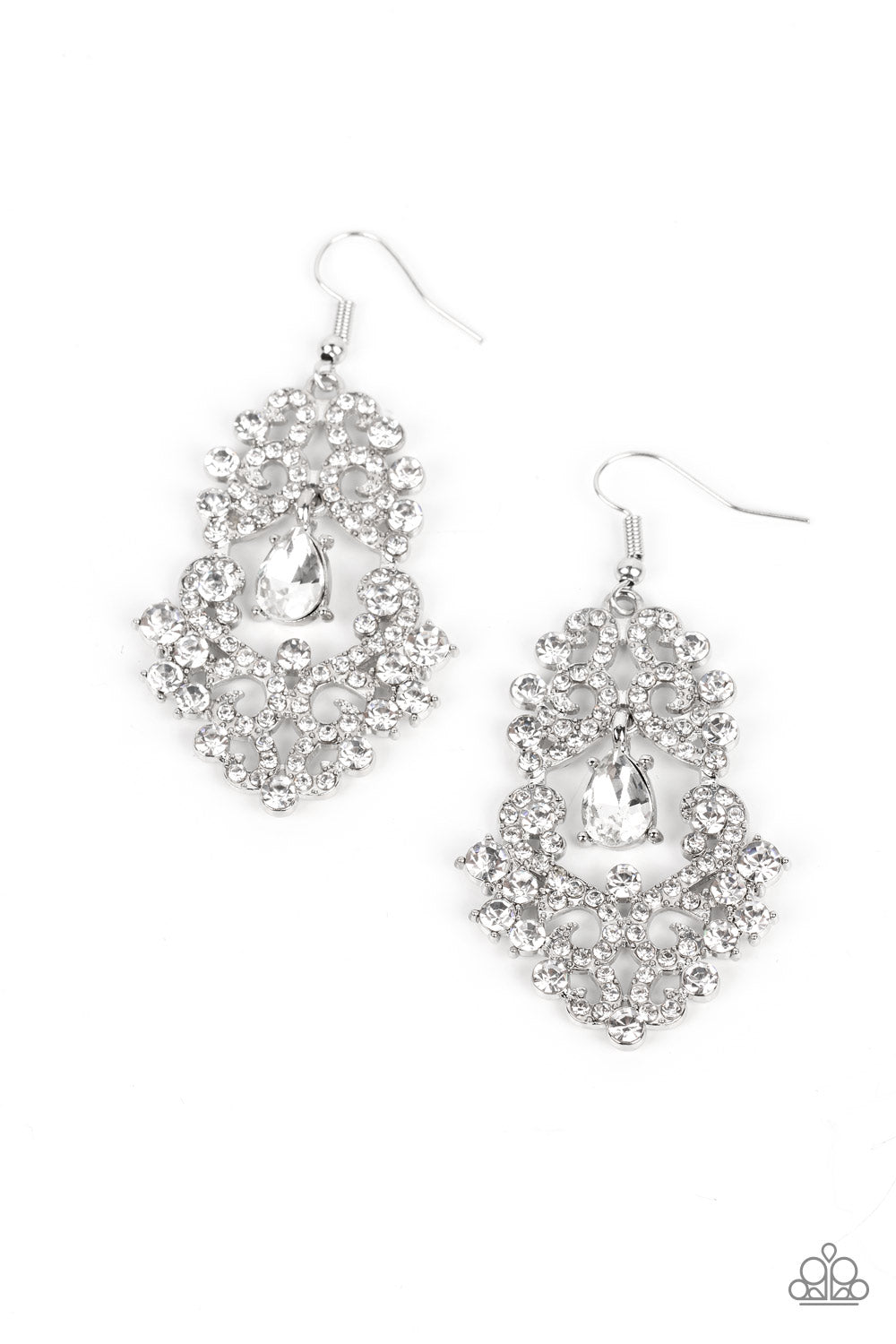 Sociable Sparkle - White Rhinestone Chandelier Earring Paparazzi E1496