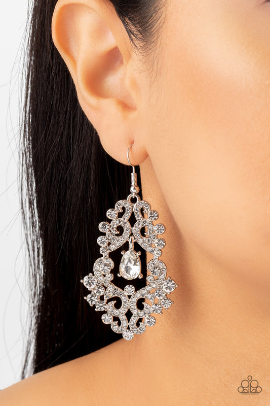 Sociable Sparkle - White Rhinestone Chandelier Earring Paparazzi E1496