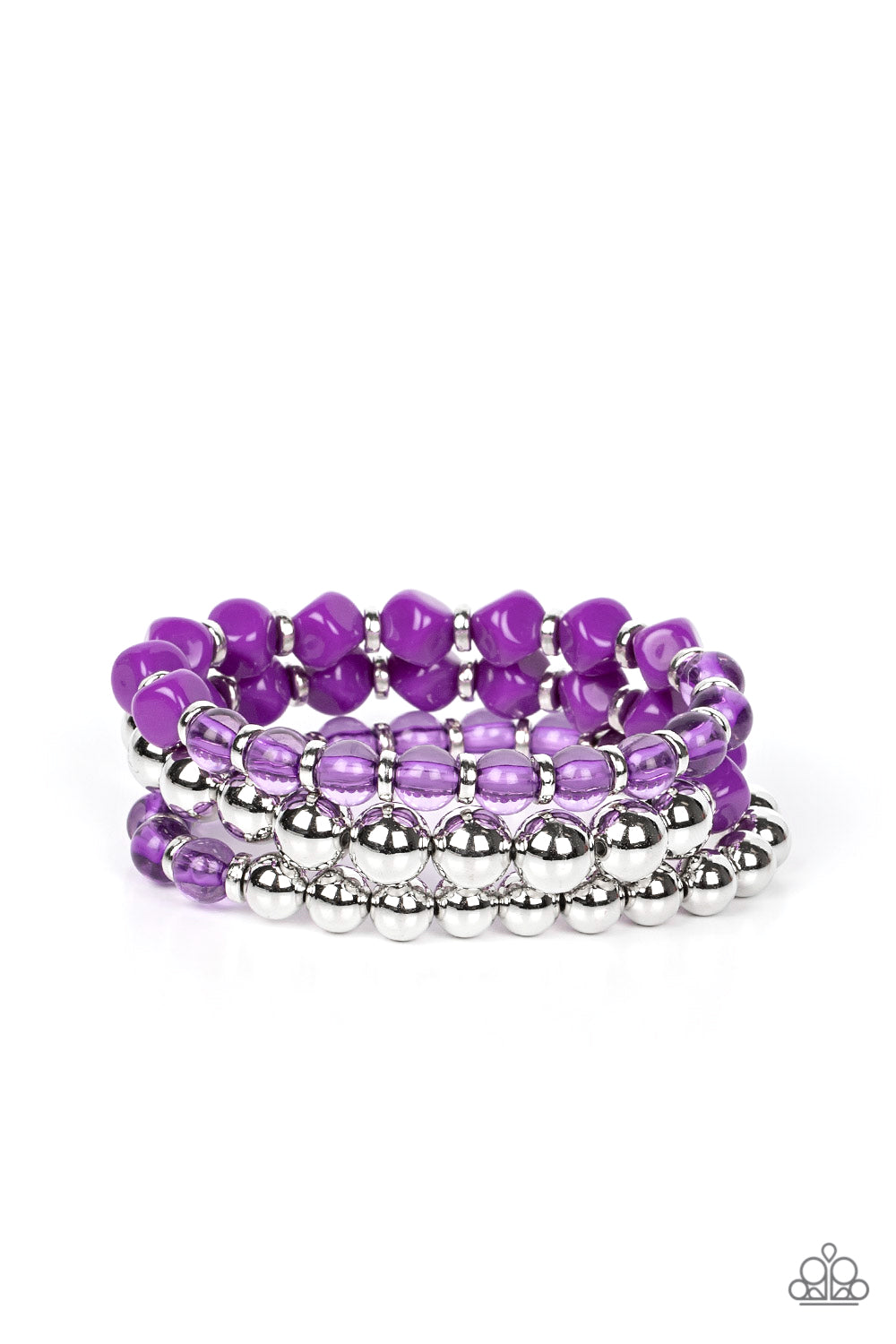 Summer Sabbatical - Purple & Silver Bead Stretch Bracelet Set Paparazzi B1212