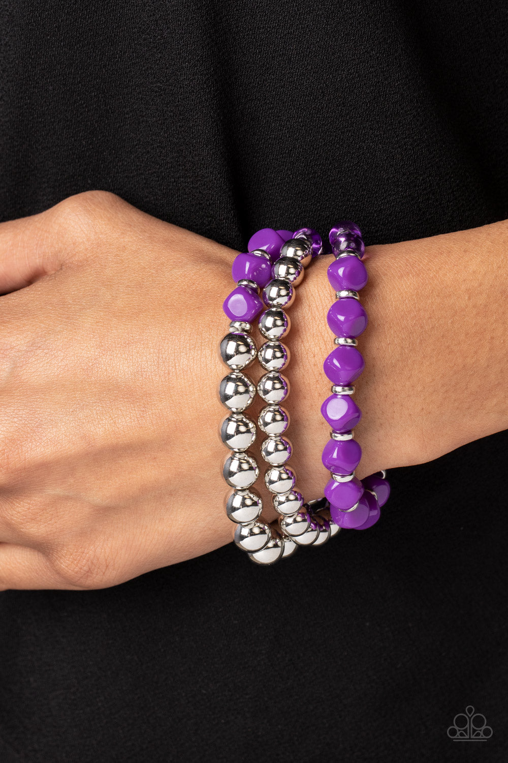 Summer Sabbatical - Purple & Silver Bead Stretch Bracelet Set Paparazzi B1212