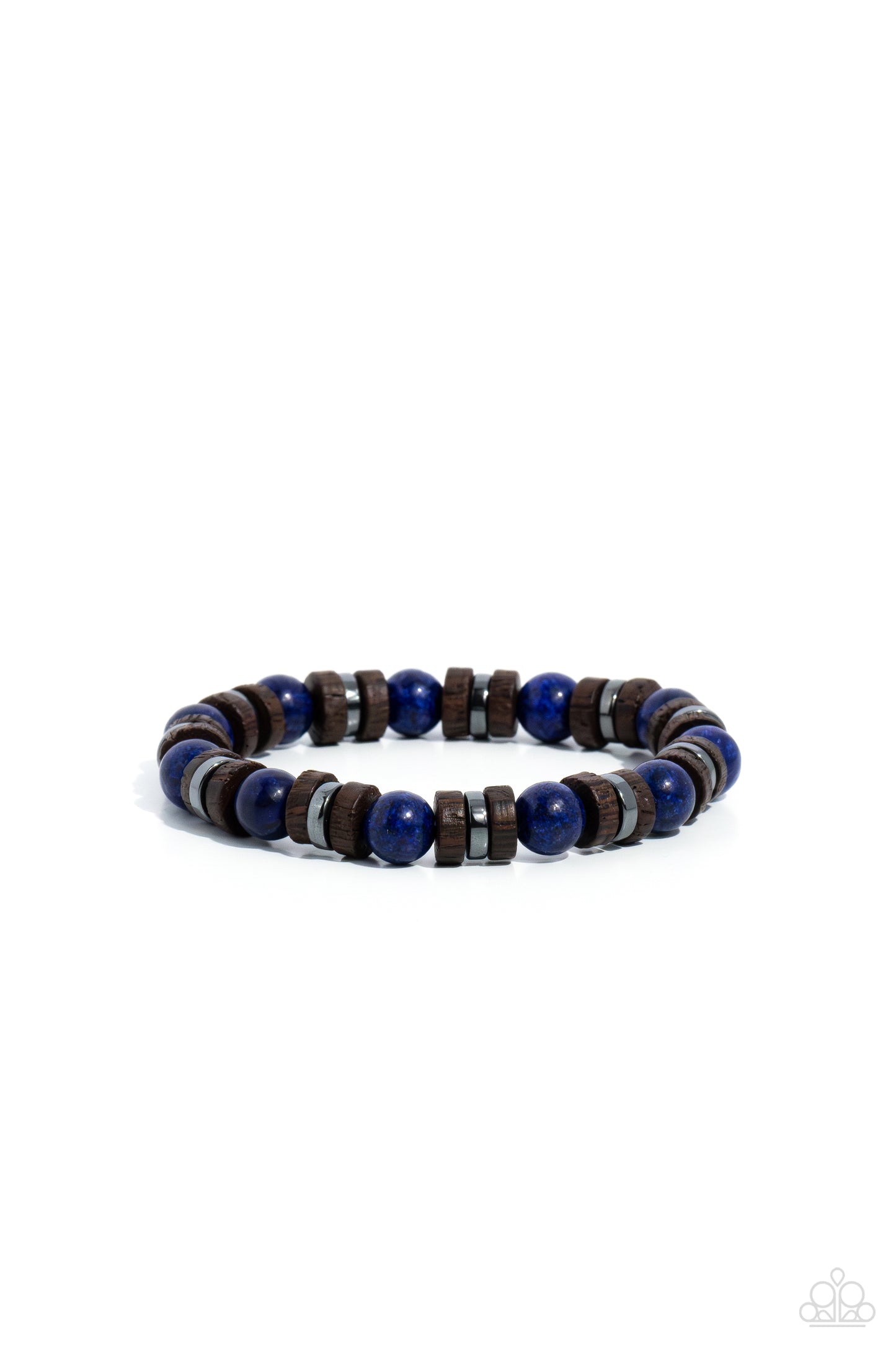 Earthy Empath - Blue Lapis Lazuli Stone, Wooden & Gunmetal Bead Urban Stretch Bracelet Paparazzi B1274