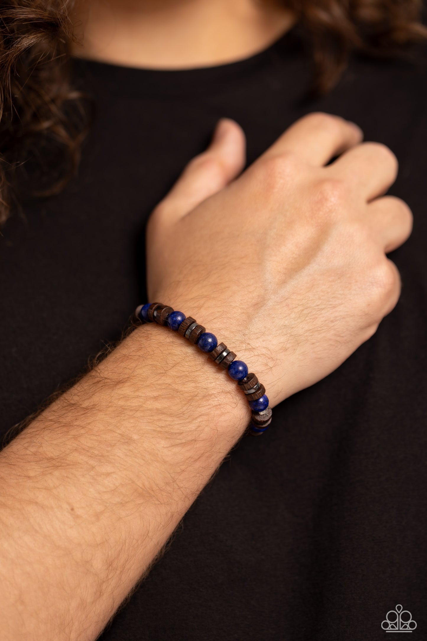 Earthy Empath - Blue Lapis Lazuli Stone, Wooden & Gunmetal Bead Urban Stretch Bracelet Paparazzi B1274