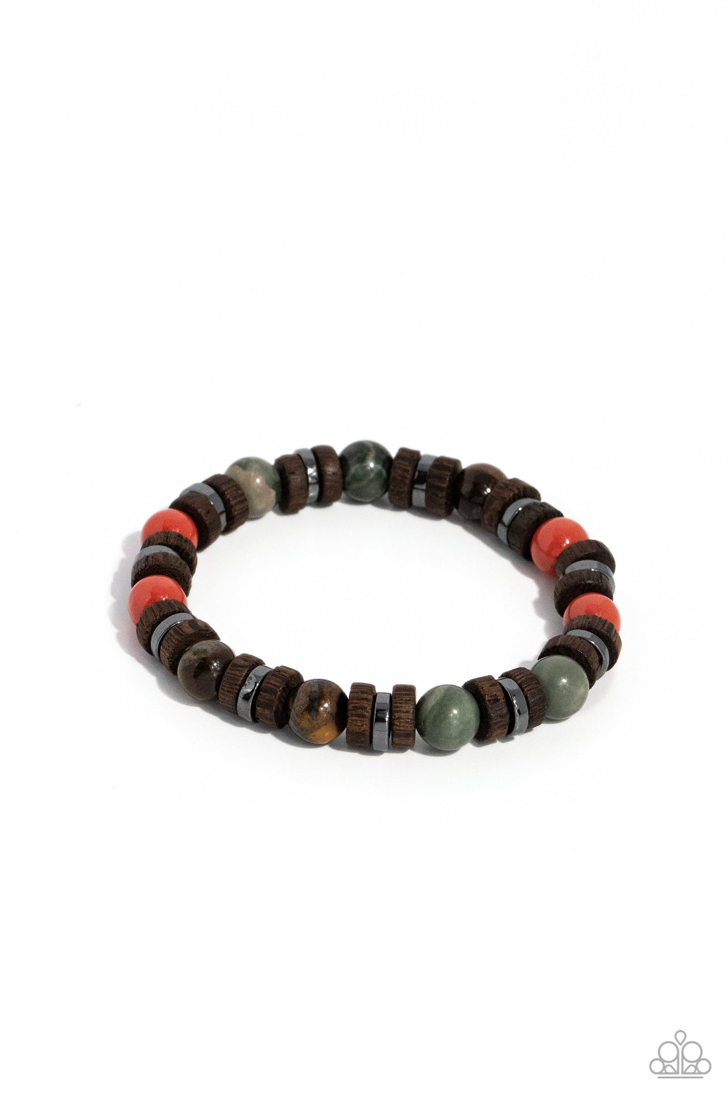 Earthy Empath - Multi Stone Bead, Brown Wooden & Gunmetal Accent Urban Stretch Bracelet Paparazzi B1286