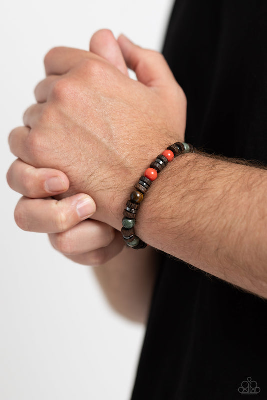 Earthy Empath - Multi Stone Bead, Brown Wooden & Gunmetal Accent Urban Stretch Bracelet Paparazzi B1286