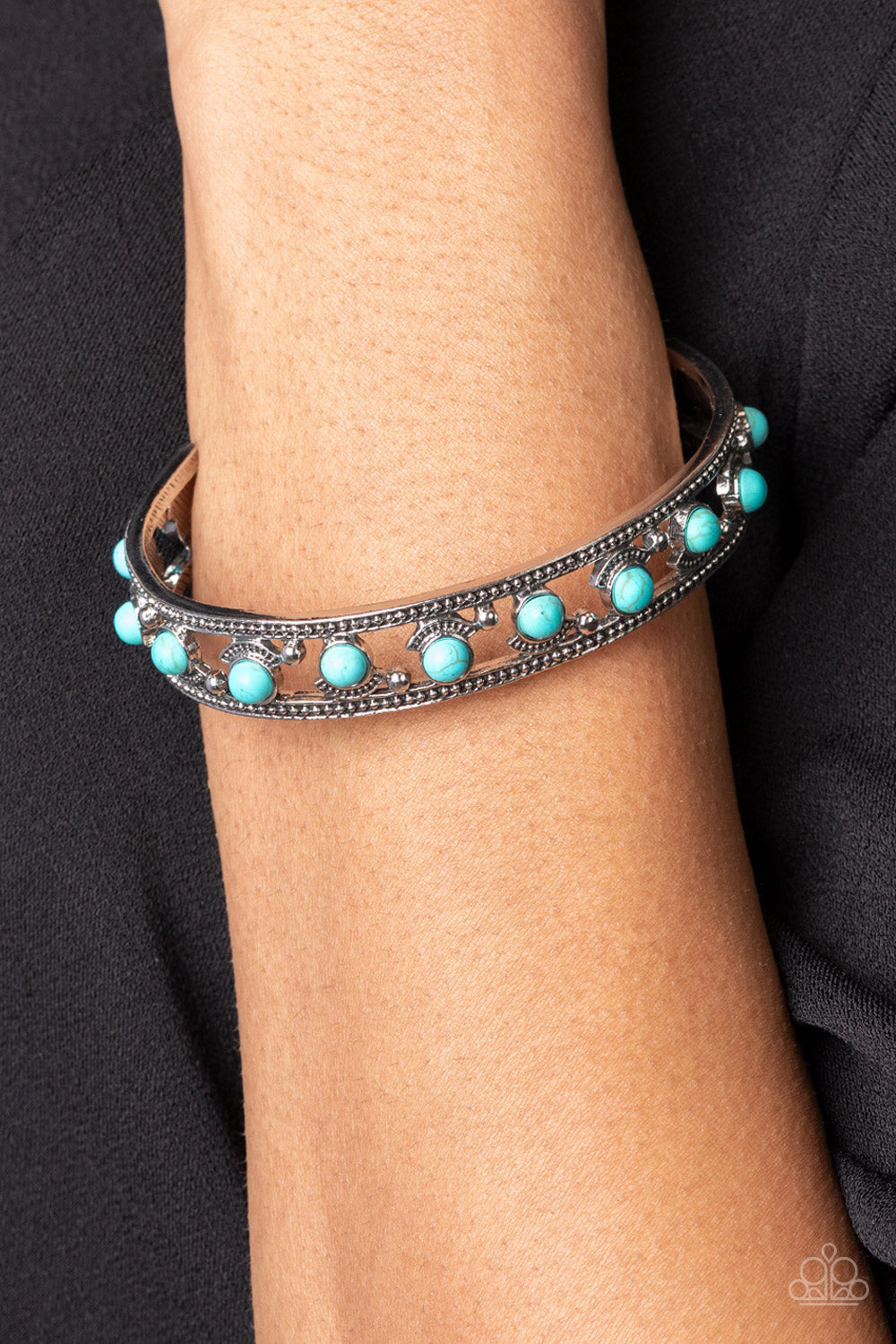 Badlands Bliss - Blue Turquoise Santa Fe Style Cuff Bracelet Paparazzi B0945