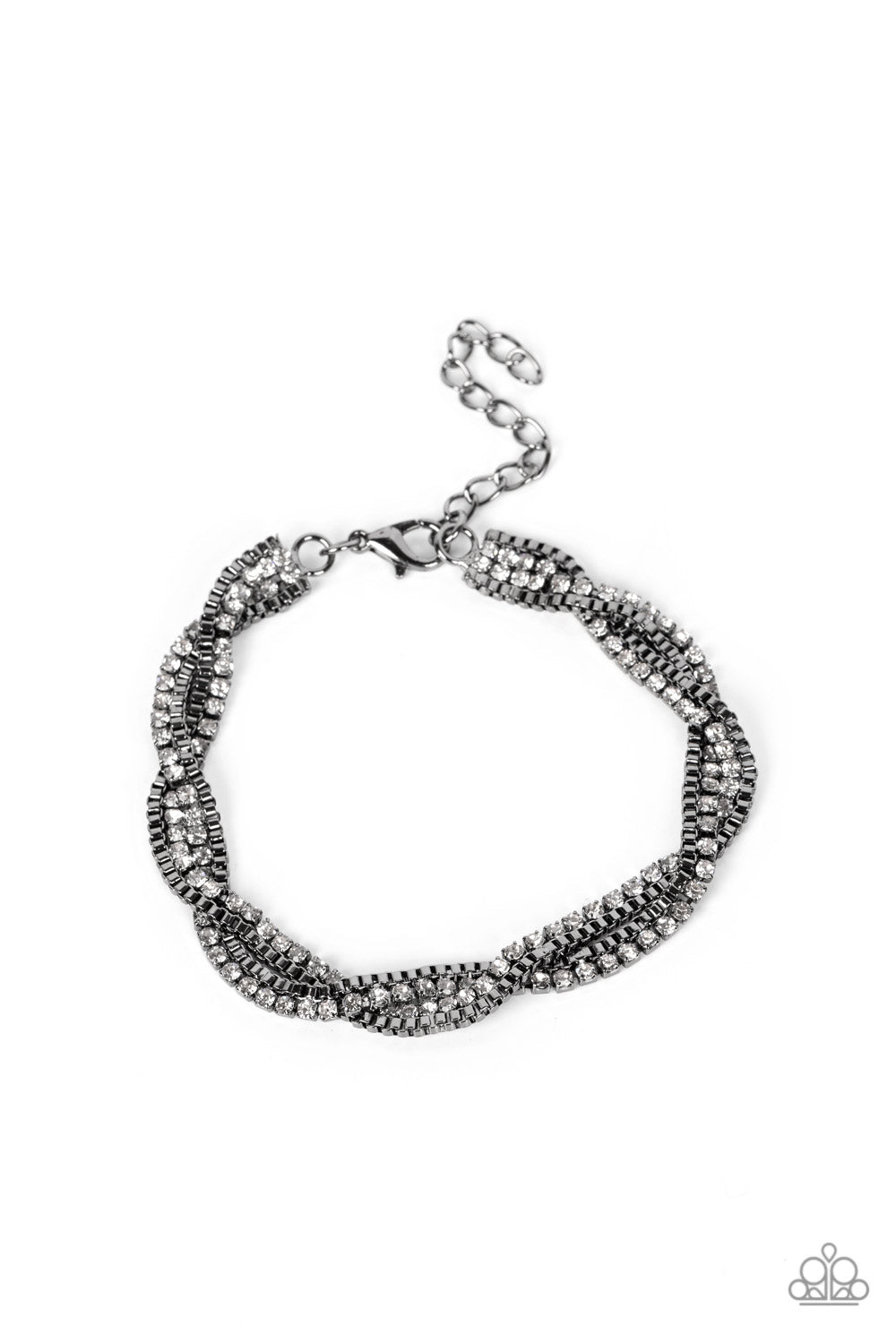 Box Office Bling - Black Gunmetal Box Chain & White Rhinestone Bracelet Paparazzi B0970