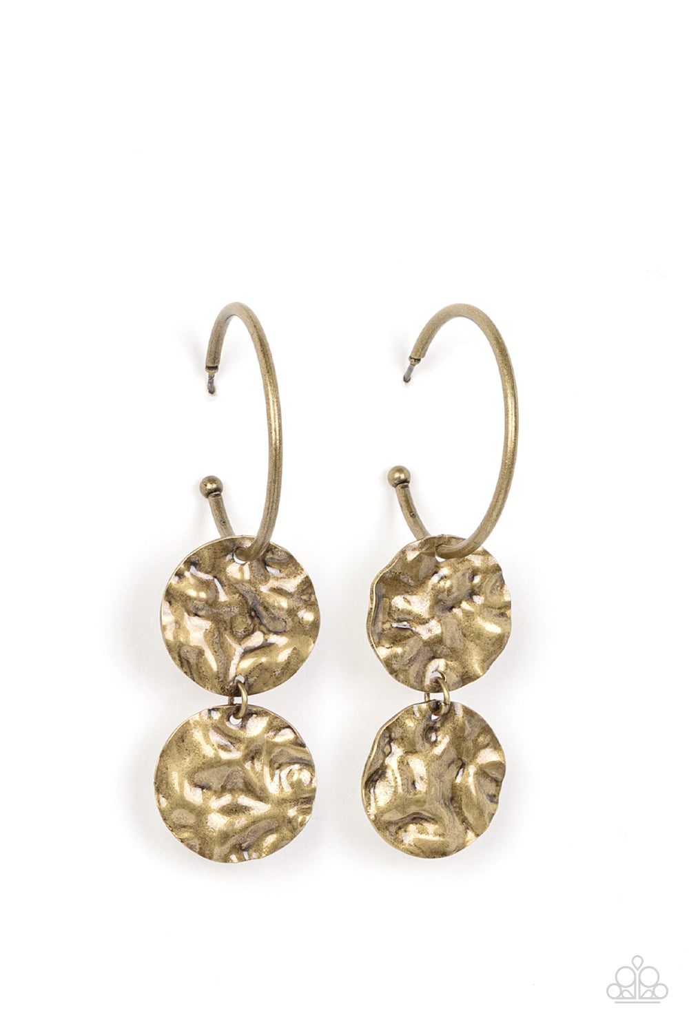 Sending Shock Waves - Brass Hammered Earring Paparazzi E1642