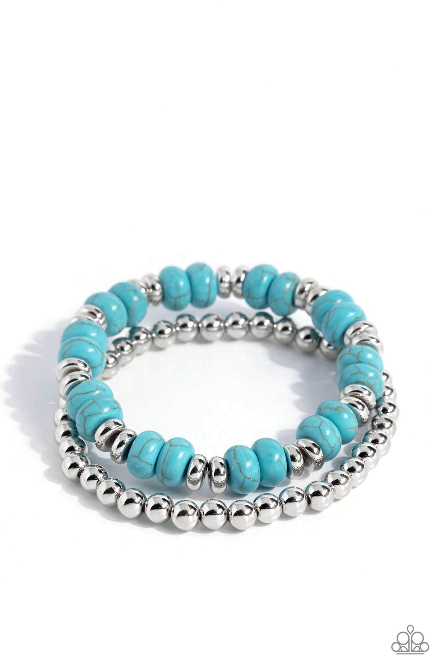 Secret Quarry - Blue Turquoise Stone & Silver Bead Stretch Santa Fe Style Bracelets Paparazzi B1430