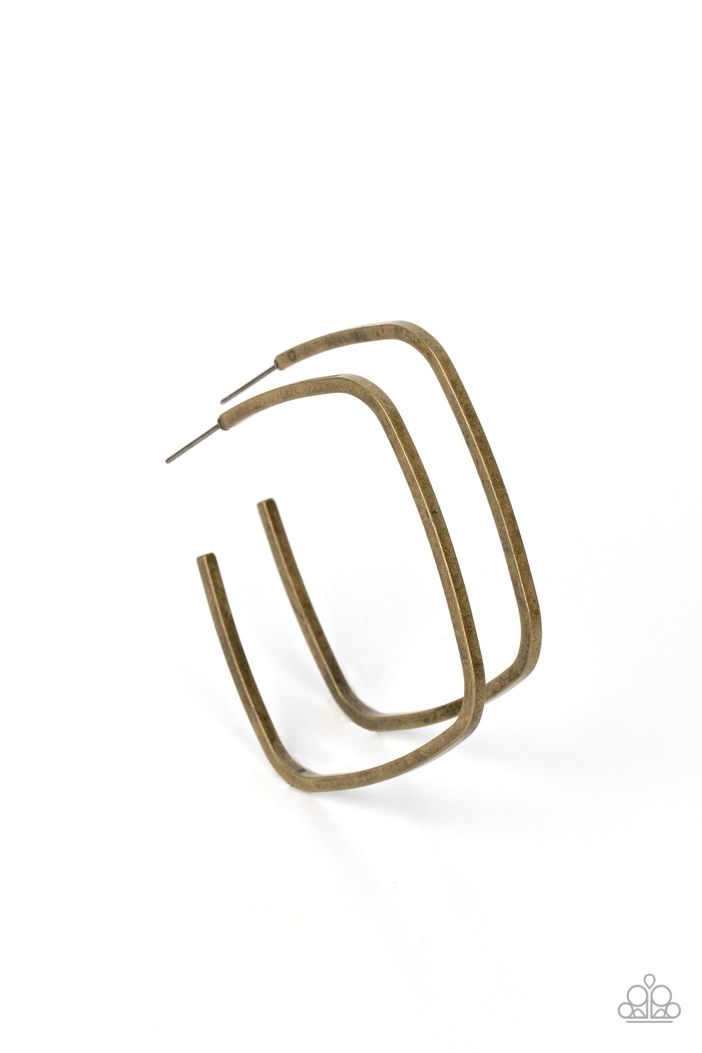 Major Flex - Brass 2 1/4 Inch Cube Hoop Earring Paparazzi E1504