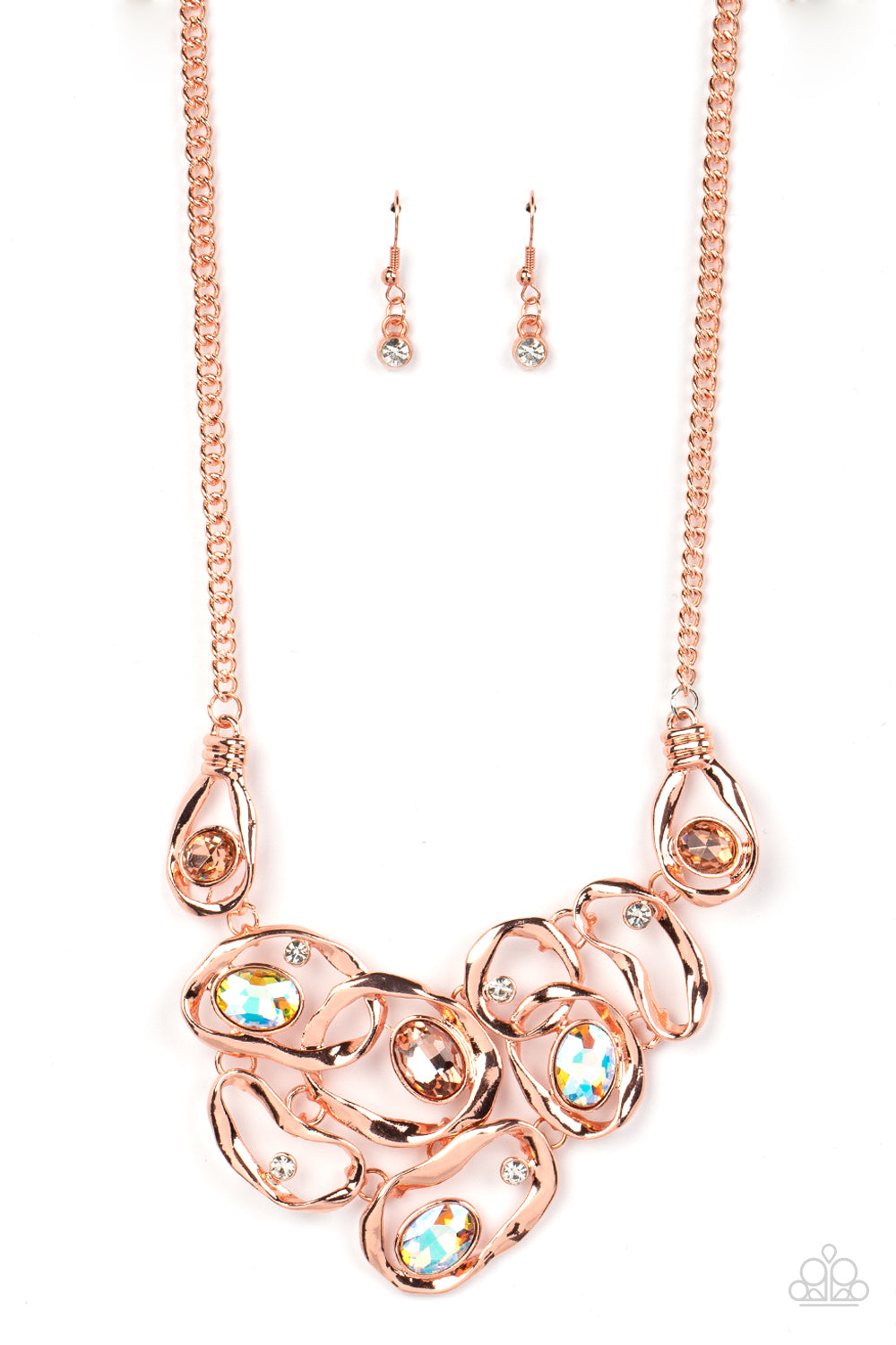 Warp Speed - Copper Shiny Frames White, Peach & Iridescent Gem Necklace Paparazzi N1295